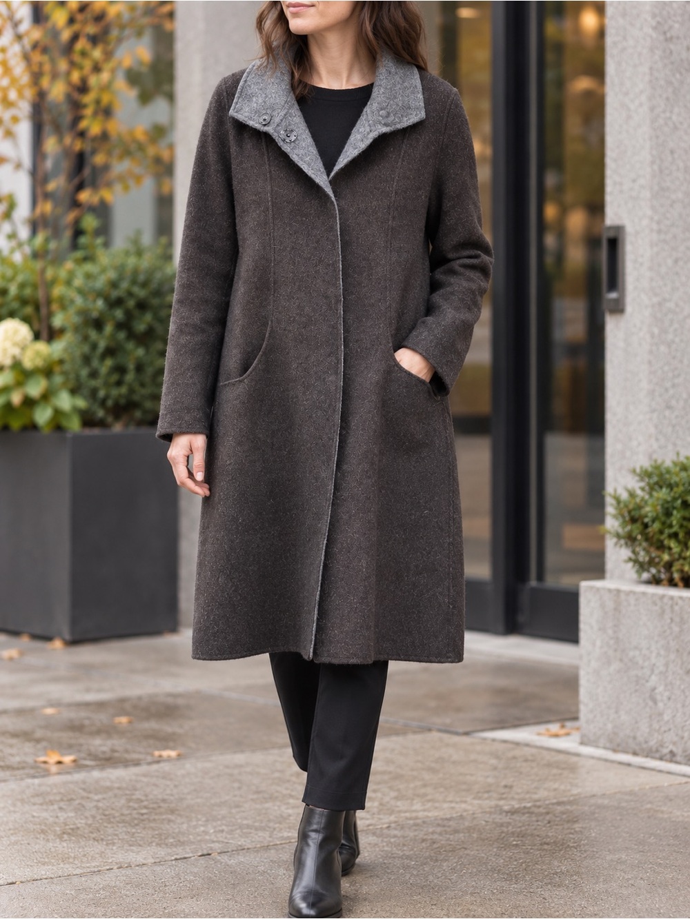 Eileen Fisher Baby Alpaca Doubleface Coat Size SP Gray